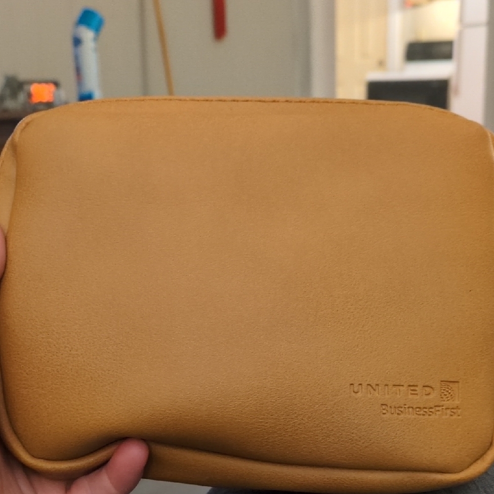 Tan Leather-Like Toiletry Bag with Embossed Detail